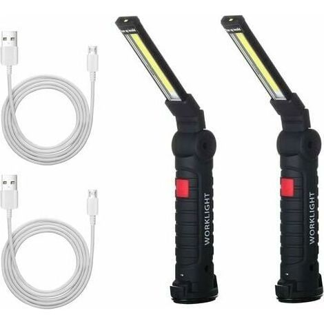 2 X COB Lampada da lavoro a LED ricaricabile Lampada da lavoro COB Lampada da officina Torcia elettrica Luce da lavoro a LED con base magnetica Lampada di ispezione per escursionismo, campeggio