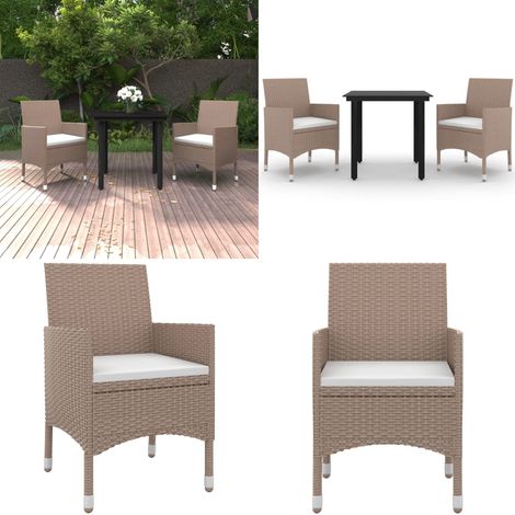 Set da Pranzo da Giardino 3 pz con Cuscini Polyrattan e Vetro - Sedie da giardino - Tavolo da giardino