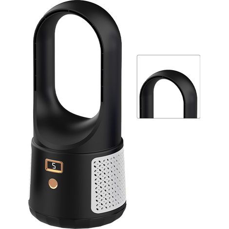 Turmventilator ohne Rotorblätter, 6 Geschwindigkeitsstufen, USB-Ladefunktion, LED-Anzeige, leise, ideal für Zuhause, Büro oder Studentenzimmer (schwarz). (1/5)