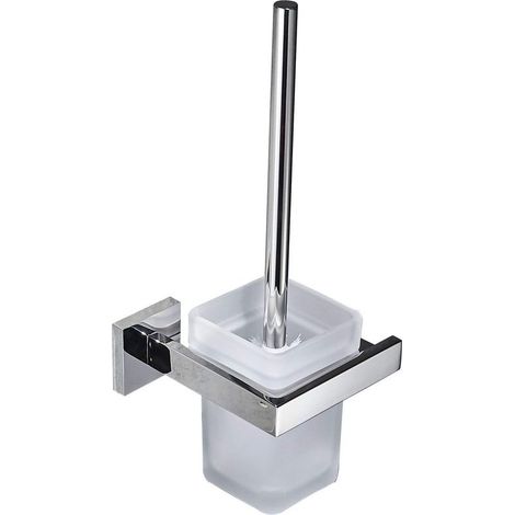 Porte Brosse Toilette Support Mural, Brosse WC pour Toilette en INOX et Verre, Chromé Miroir Poli (1/5)