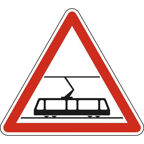 Panneau de signalisation danger - Traversée de voies de tramways - Triangulaire - Gamme Bretagne - Classe 1 - 500mm (1/5)
