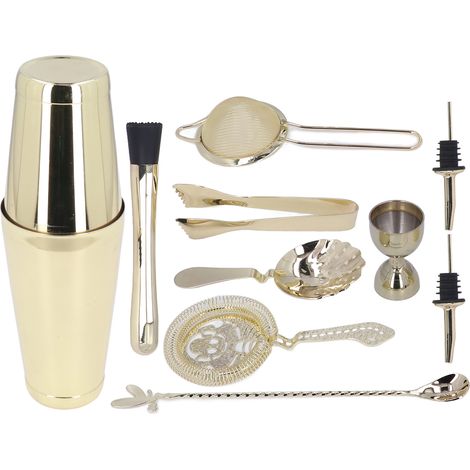 11-teiliges Cocktailshaker-Set aus Edelstahl, Goldfarbenes Mixologie-Werkzeug für die Hausbar (1/5)