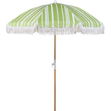 Sombrilla verde blanco madera clara 150 cm poste madera haya resistente UV Mondello
