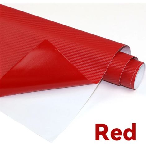 (Rouge - 20 x 150 cm) Film adhésif vinyle imitation fibre de carbone 3D, imperméable, pour voiture et moto. Convient pour la personnalisation de votre véhicule. (1/4)