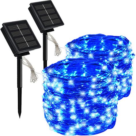 2Pcs 20 m 200 LED 8 Modes Solaire LED Lumière Extérieure Festoon Lampe Jardin Fée Guirlande Lumineuse Étanche Noël Guirlande Cour Lumière, bleu (1/5)