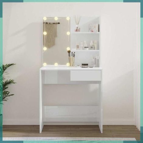 Coiffeuse - 808807 - Blanc brillant - LED intégrée - 74,5 x 40 x 141 cm (1/5)