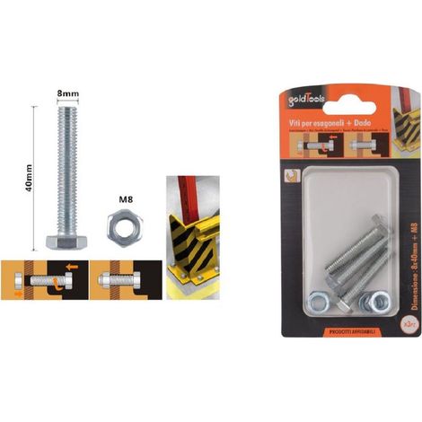 TRADE SHOP - Set 3pz Vite Viti Per Esterno A Testa Esagonali 8 X 40 Mm Con Dadi Dado M8 90921 - (1/2)