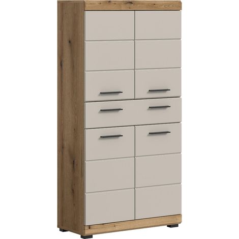 Scout Hochschrank Bad 4 Türen, 1 Schublade Kaschmir Dekor matt, Eiche Dekor.