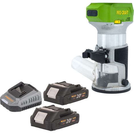 Procraft POB24bb Akku Multifunktionsfräse 20 V 6 / 8 mm Brushless + 2x Akku 2,0 Ah + Ladegerät