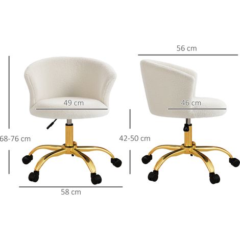Fauteuil de bureau pivotant réglable en hauteur, revêtu de velours peluche blanc et doré. (1/5)