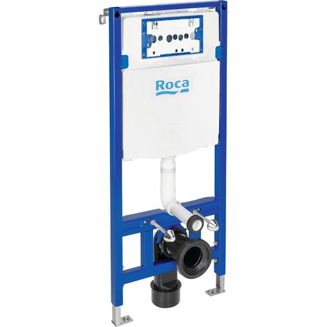 Roca – Bâti support WC encastré compact double débit – Profondeur 107 mm – Raccords hydrauliques supérieurs – Plaque d'actionnement avant (1/3)