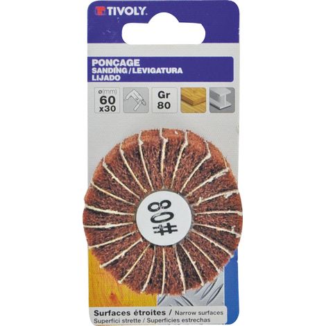 Tivoly • Ruota Lamellare Mista (Abrasiva/Nylon) • Ø6030mm • Grana Corindone: 80 • Per Levigare Metalli • Per Levigare Legno