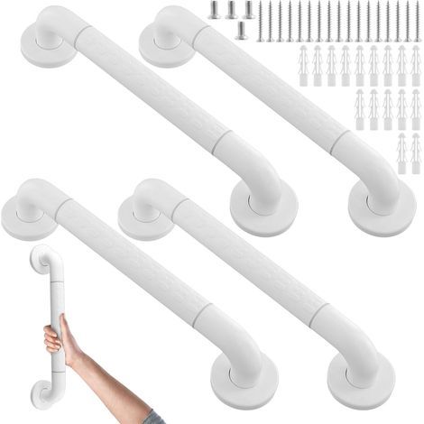 Set of 4 - Grab bar - Shower handle - Stainless steel with screw fixing for people with reduced mobility, White, 40x4 cm (1/5)