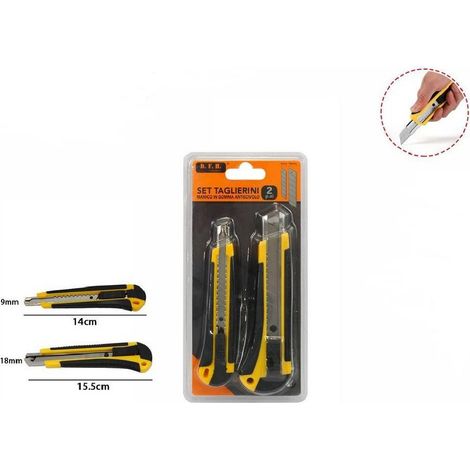 TrAdE Shop Traesio - Set 2 Taglierini Taglierino Cutter Con Fermo Blocco Guida Lama 71072 Manico Gomma - (1/4)