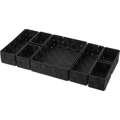 Organizzatore per cassetti in poliestere intrecciato con 7 cestini portaoggetti - nero - Tendance