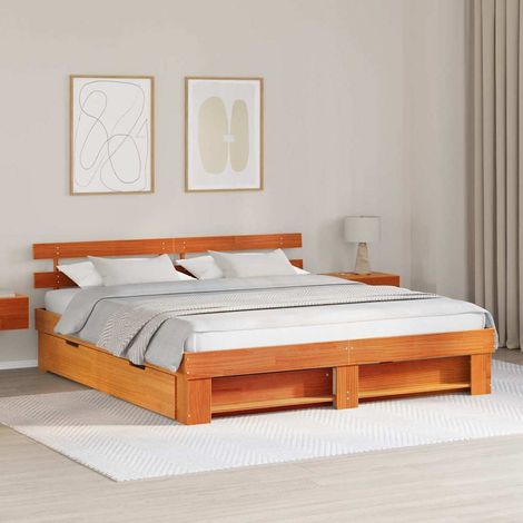Estructura de cama con cabecera Marrón cera 180 x 200 cm vidaXL (1/5)