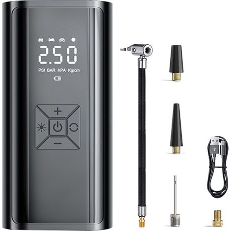 Compresor de aire portátil para neumáticos de coche, bomba de aire rápida, inflador de neumáticos preciso, pantalla digital con luz LED, función de batería externa, para coches, motocicletas, biciclet (1/5)