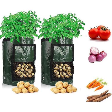 sac De Culture De Pommes De Terre Croissance, 2 Pcs 10 Gallons Sac De Legumes, 35 X 45 Cm En Tissu Durable Avec Rabat Et Poigne (1/5)