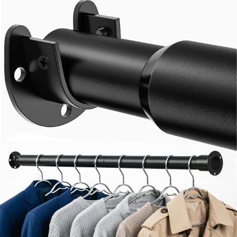Barre de Penderie Extensible 43–133 CM, Métal Noir Tringle à Vêtements Télescopique pour Armoires, Penderies, Salles de Bains, Buanderies et Camping-Cars, Diamètre 3.3 CM (1/5)