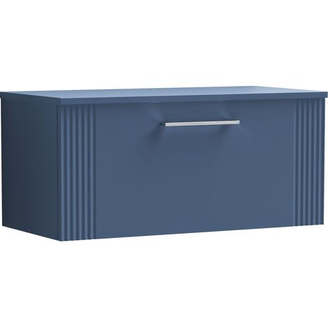 Belvide Partial Fluted 1 Drawer Wall Hung Vanity Unit with Colour Coordinating Worktop - 800mm - Satin Blue