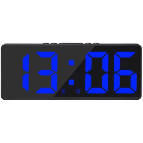 Grande horloge murale numérique intelligente APP Control Time/Date/&Sound Activate & Countdown Function Stepless Brightness & Volume Alarm with Snooze Function - Black shell blue light (1/5)