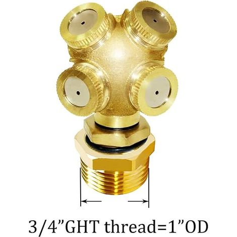 Lot de 2 buses de pulvérisation en laiton de 1,9 cm, mâles à 4 trous, connecteur d'irrigation pour arrosage, têtes de brumisateur avec filtre en maille (1/5)