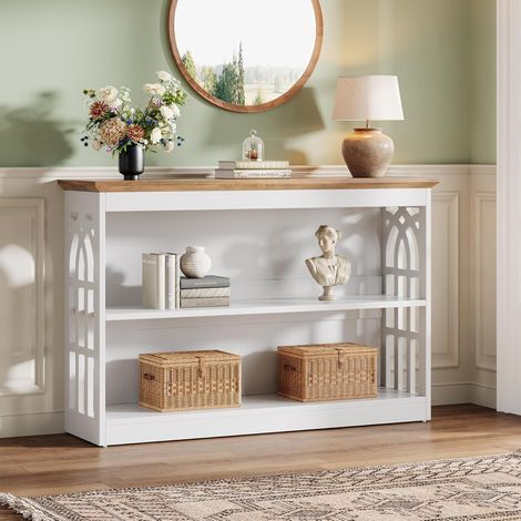Tribesigns Table Console Moderne pour entrée, 105 cm Table Blanche derrière Le canapé avec Rangement à 3 Niveaux, Meuble étroit pour Couloir et Salon