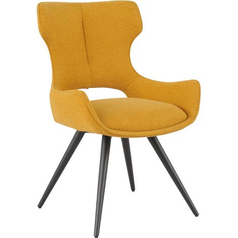 Chaise pivotante 180° en tissu jaune moutarde – Structure métal – Assise mousse polyuréthane – Hauteur 48 cm – Pour salle à manger et bureau – Meubletmoi (1/5)