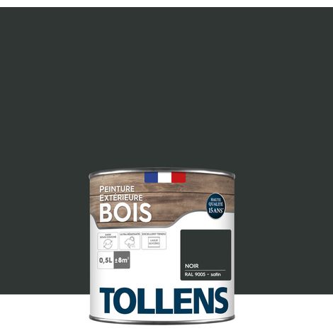 Tollens – Peinture bois extérieur satin noir 0,5L – Ultra résistante pour protection extérieure – Rendement 8m² – Application directe sans sous-couche