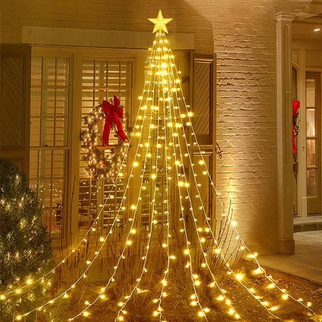 Guirlande lumineuse de Noël avec étoiles, 2 m x 9 branches, 198 LED, 8 modes d'éclairage, télécommande, USB étanche