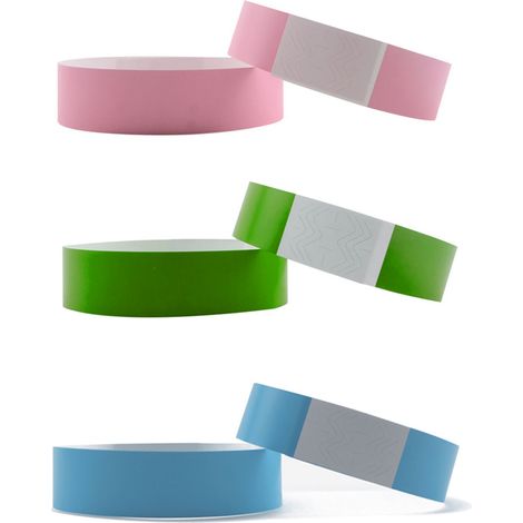 300 bracelets en papier synthétique jetables et imperméables pour événements dans les parcs d'attractions (vert, rose, bleu). (1/5)