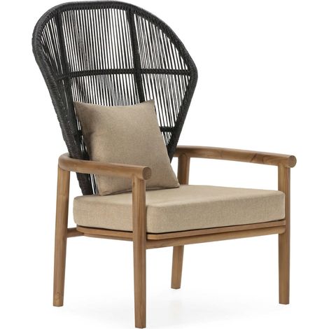 Fauteuil teck et corde design naturel graphite beige élégant - Beige naturel et graphite bois clair (1/4)