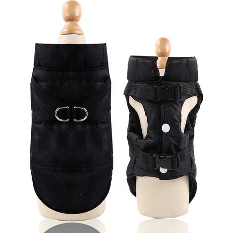 Manteaux d'hiver pour Chiens Imperméable Chaud avec Trou de Harnais, Chiot Veste Gilet Habits Costume Vêtement pour l'hiver pour Petits Chien Animal de Compagnie,noir,L (1/4)