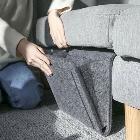 Sac de rangement à suspendre gris, 32 x 20 cm, multi-usages pour dortoir, canapé, magazines et porte-lunettes, sac plat pratique pour organiser vos affaires (1/3)