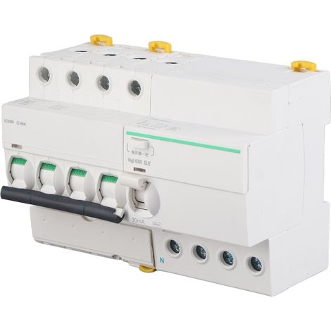 Disjoncteur miniature PA66 à enveloppe ignifugée, 4 pôles et neutre, avec protection contre les fuites de courant, 400 V CA, 16 A
