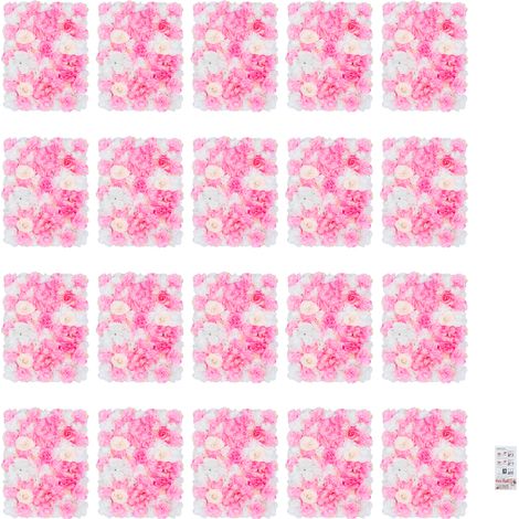 Lot de 20 panneaux muraux de fleurs artificielles, mur de fleurs en tissu, décoration murale floraux pour fond photo, mariage, fête, boutique et intérieur - 60x40 cm (1/5)
