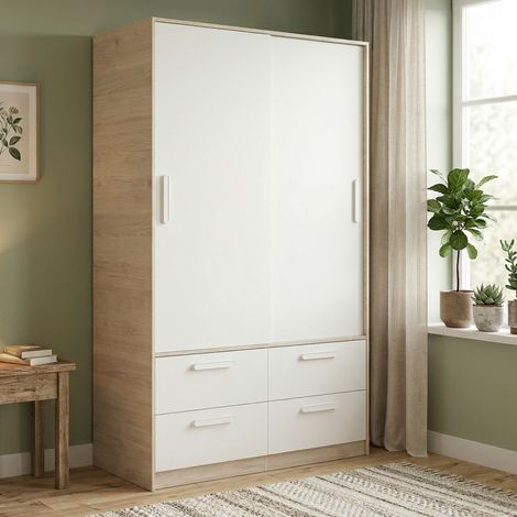 Dmora - Armario 2 puertas Barzena, Muebles de dormitorio, Vestidor, Armario de ropa, 120x60 h204 cm, Blanco y Roble (1/5)