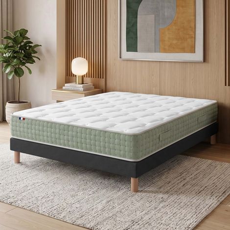 Ensemble matelas ressorts 7 zones HYGGE réversible hiver/été 160 x 200 Sommier Noir (1/5)