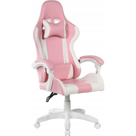 SEDIA DA GAMING PER BAMBINA ROSA E BIANCA SU RUOTE, PELLE ARTIFICIALE (1/5)