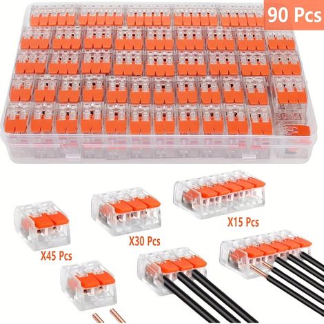 90-teiliges Set elektrischer Schnellverbinder, Hebelklemmen, Muttern, Steckverbinder-Set, DIY-Drahtverbinder, 28-12 AWG, 2-3-5-Port-Steckklemmenblock, Mini-Schnellverbinder, Kabelanschluss