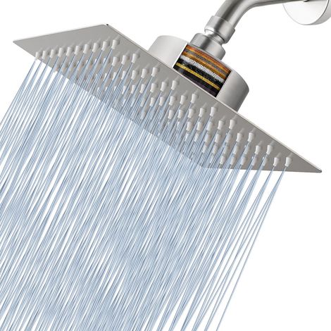 Pomme de Douche à Effet pluie avec Filtre à Haut Débit et à Effet pluie en Acier Inoxydable, Pommeau de Douche à Effet Cascade pour Eau Dure (20cm Nickel Brossé) (1/5)