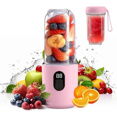 Entsafter Tragbarer Mixer 500 ml Smoothie-Maker für unterwegs mit Digitalanzeige Elektrischer USB-Entsafter mit 16 Klingen Mini-Mixer für Shakes Pink (1/5)