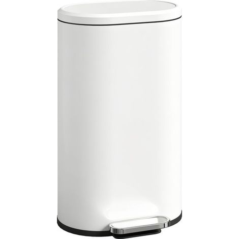 Poubelle de cuisine, 30 litres, à pédale avec couvercle à fermeture amortie, pédale en métal, blanc crème, 36,5 x 31 x 61 cm (1/5)