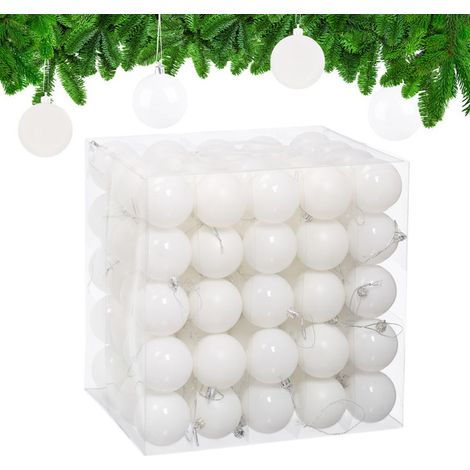Palline di Natale Relaxdays, comoda confezione da 100, in plastica resistente, per decorare l'albero, diametro: 6 cm, bianche