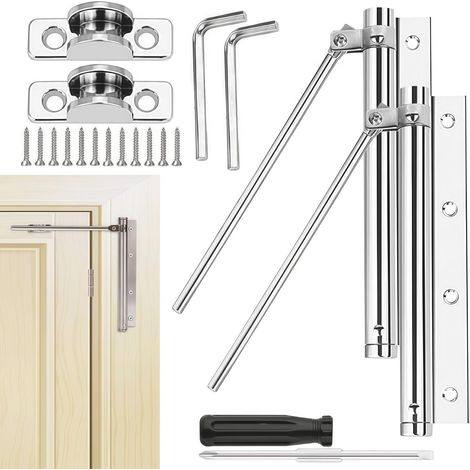 Ferme-Porte à Ressort,Dispositif de Fermeture Automatique,Porte Closers,Ferme-Porte Automatique Tamponné Avec Vis,Mécanisme Fermeture Porte (Argent 2PCS) (1/5)