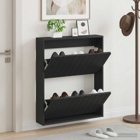 vidaXL Wall-Mounted Shoe Cabinet ZWOLLE 71 x 17 x 86 cm Black (1/5)