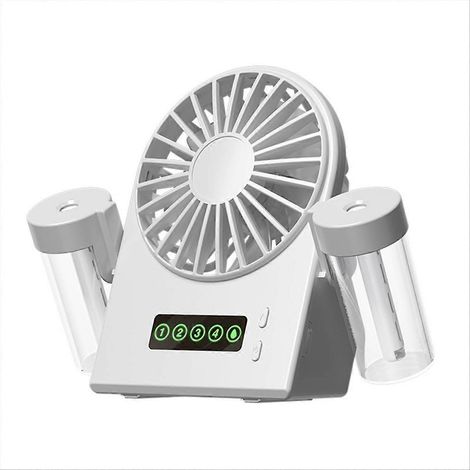 Dual sprays ventilateur de bureau humidificateur 2-in-1 USB portable affichage numérique eau supplement 1200 mah blanc (1/5)