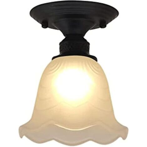 Plafoniera semi-incasso con 1 luce, paralume in vetro bianco e nero a forma di fiore. Plafoniera per corridoio, ingresso, attacco E27 (lampadina non inclusa).