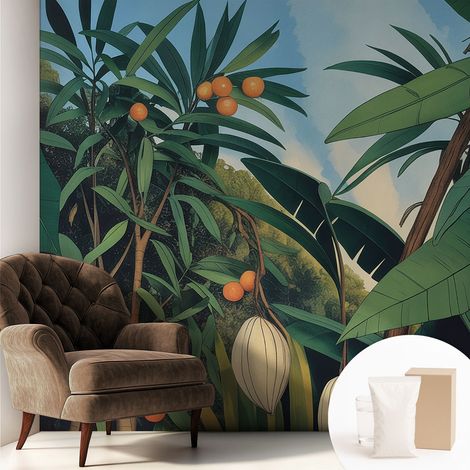 Papier peint intissé décoratif pour salon chambre et cuisine Facile à poser avec colle Jungle tropicale 250x250 cm (1/5)