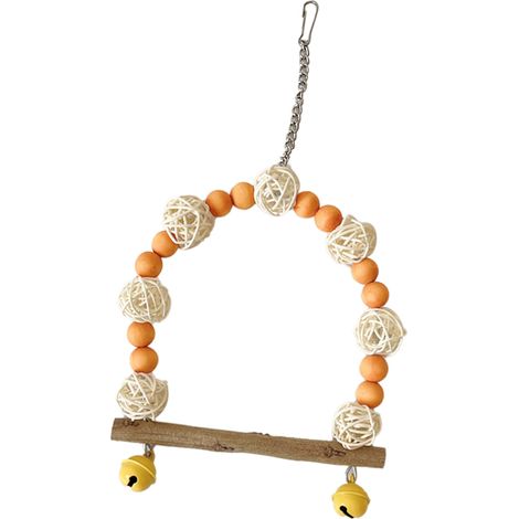 Balançoire pour oiseaux, perles en bois colorées, boule en rotin, perchoir avec cloches pour calopsittes, tourtereaux, Orange (1/5)